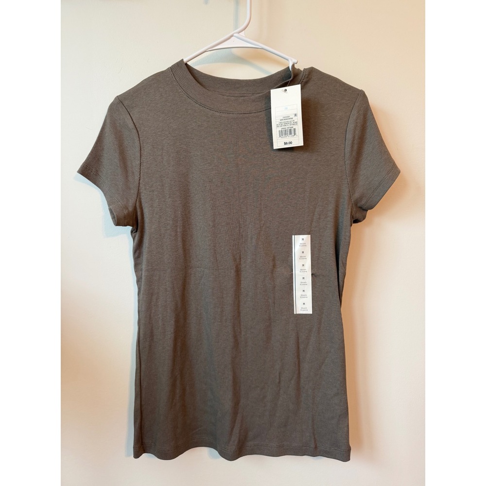 A New Day Womens Ribbed Short Sleeve T-Shirt Dark Brown M M9P8KL NWT